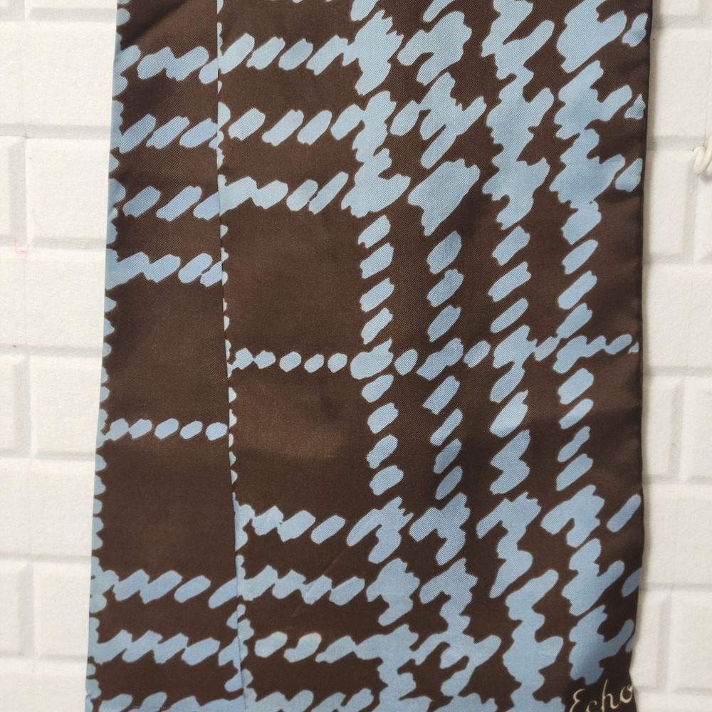 Vintage 1970s Echo Silk Scarf Abstract Houndstooth Plaid Long Mod Quiet Luxury - Picture 6 of 9